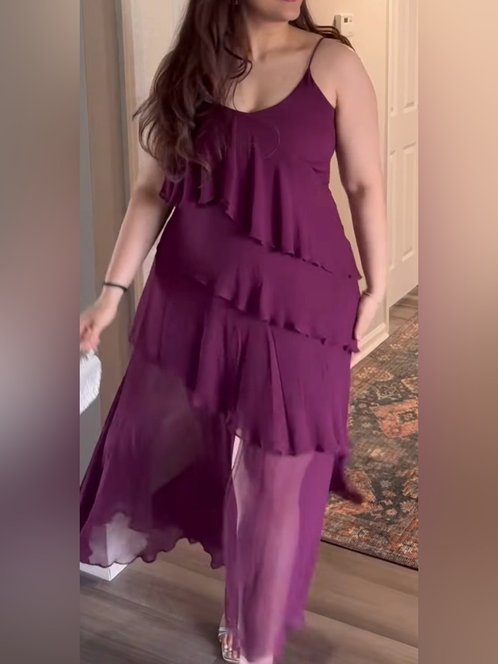 Custom made designer Tiered Ruffle Maxi Dress in Deep Purple